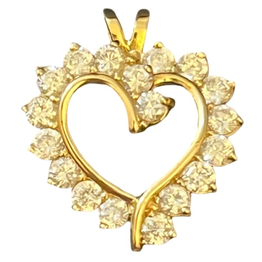 Elegant 14K Yellow Gold Cubic Zirconia Diamond Open Heart Pendent